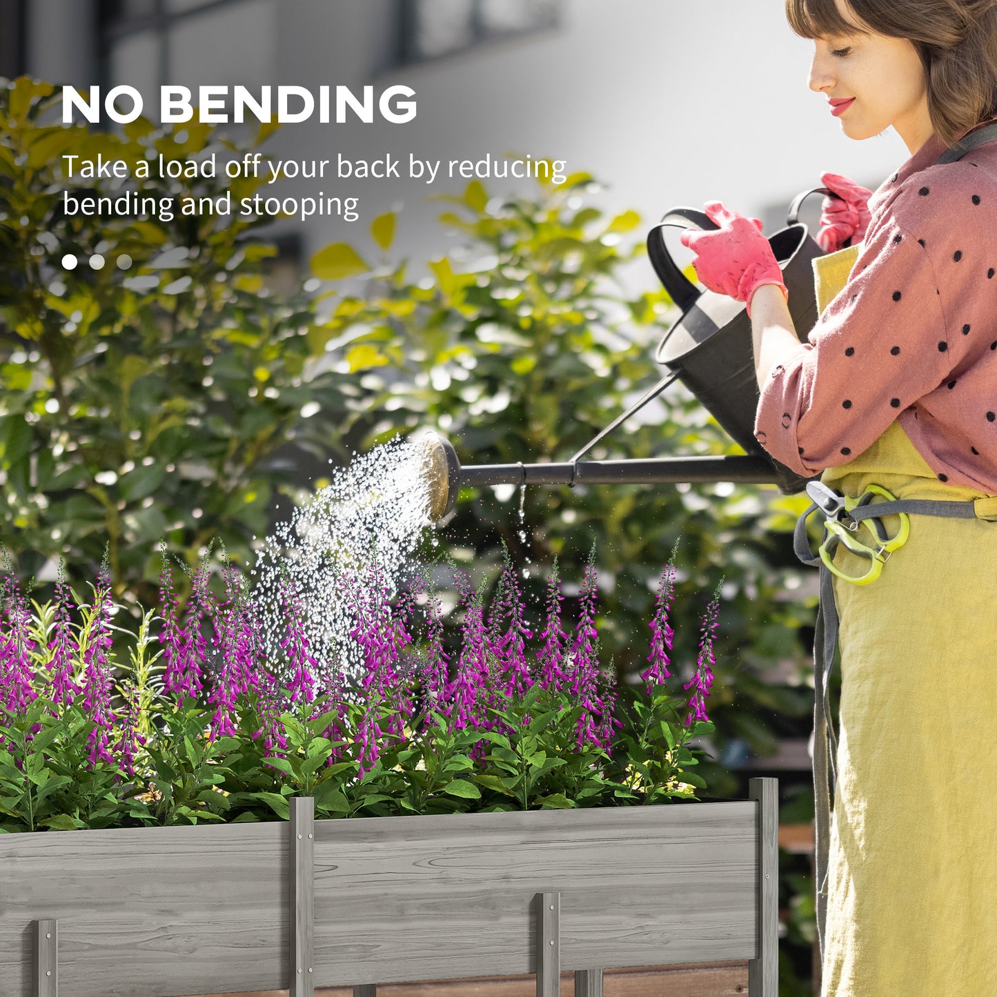Large Wooden Raised Garden Bed with Legs, Drainage Holes & Liner - Gray