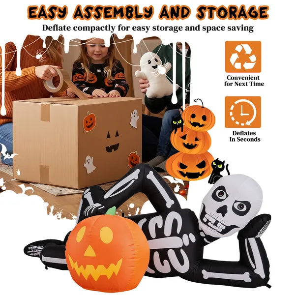 7ft Inflatable Halloween Skeleton Decor with LED Lights