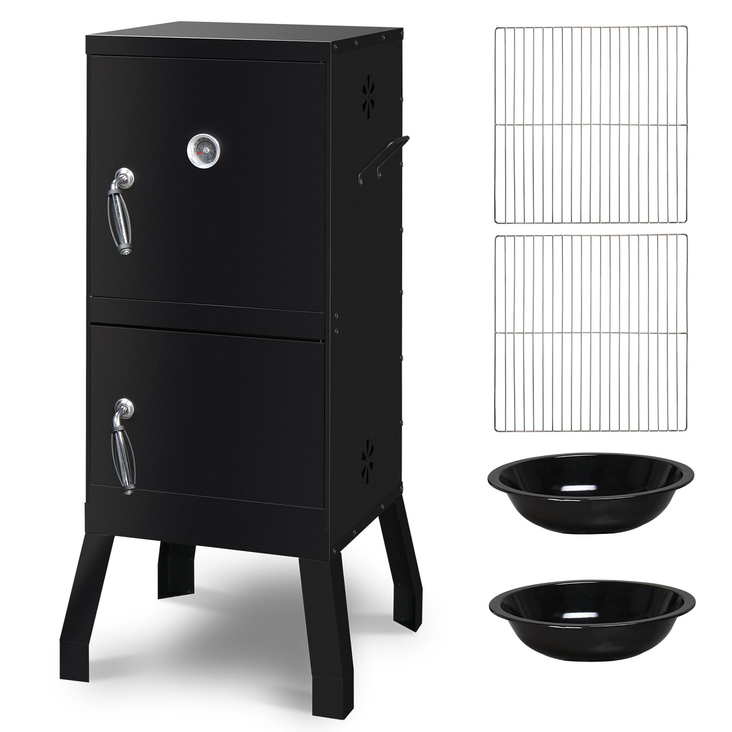 Outdoor Smoker with Double Door Design - Black