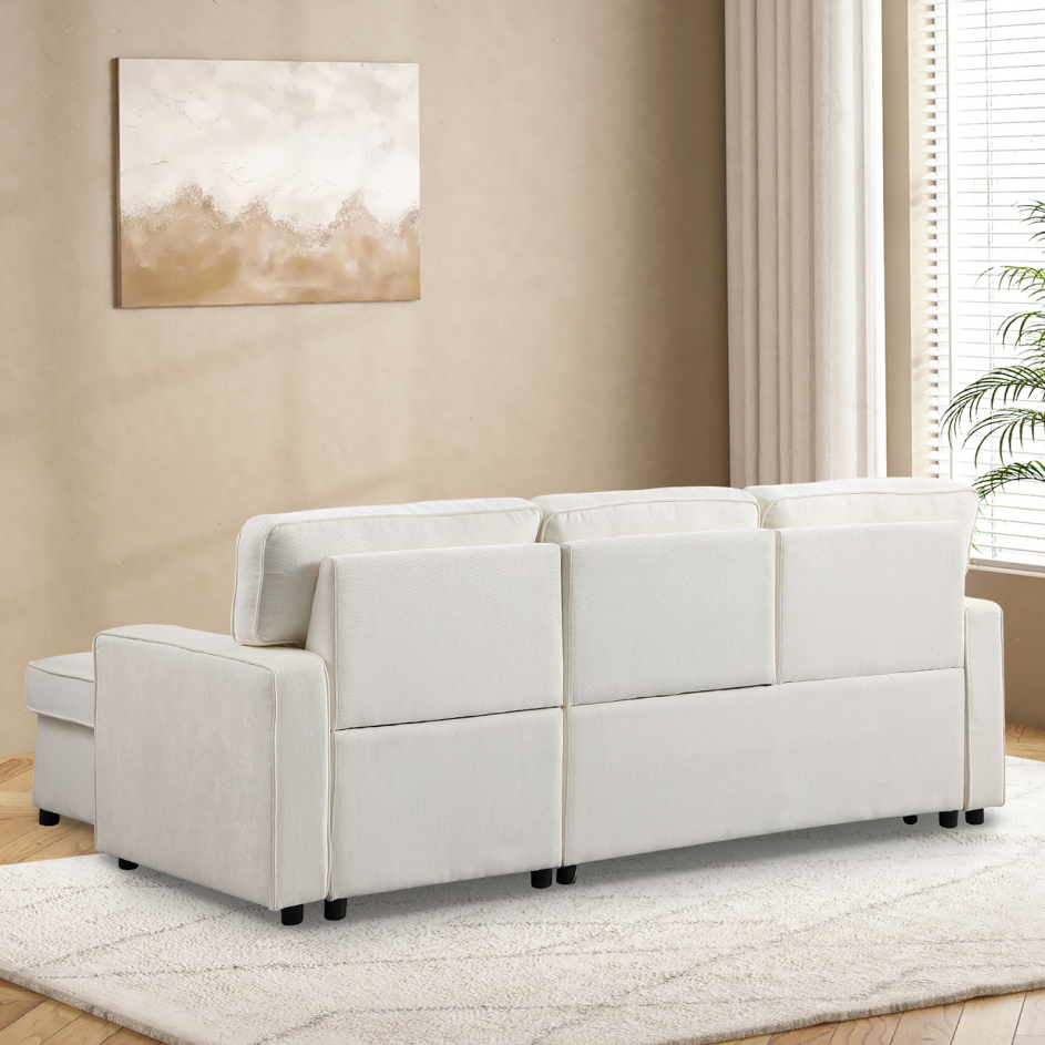 Upholstery Sleeper Sectional Sofa with Storage & USB Port - Beige