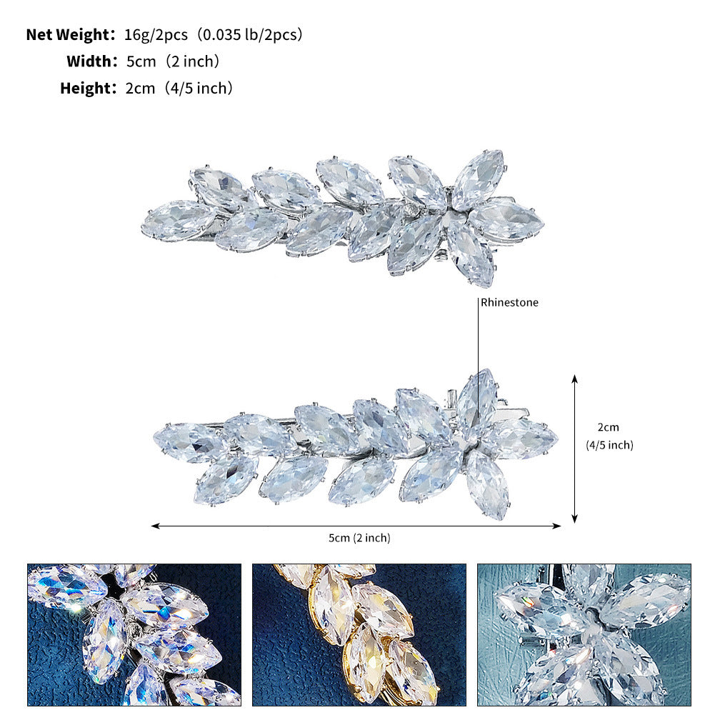 Crystal Wheat Barrettes with Zircon - Duckbill Clip Hair Pins (2-Pack)