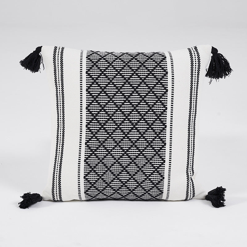 Geometric Woven Jacquard Tassel Cushion Cover - 45x45cm Home Decor