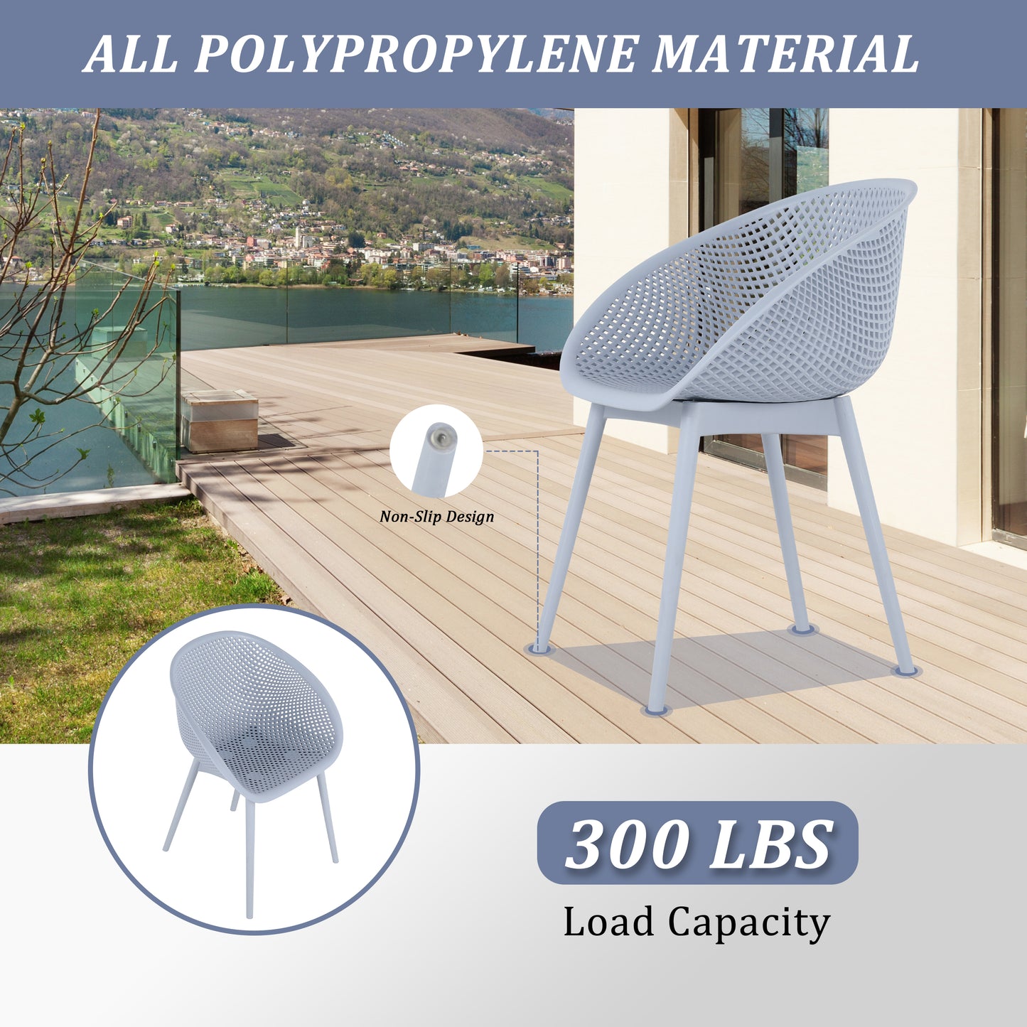 Light Blue Modern Lounge Chairs & Round Table Set - 2-Pack