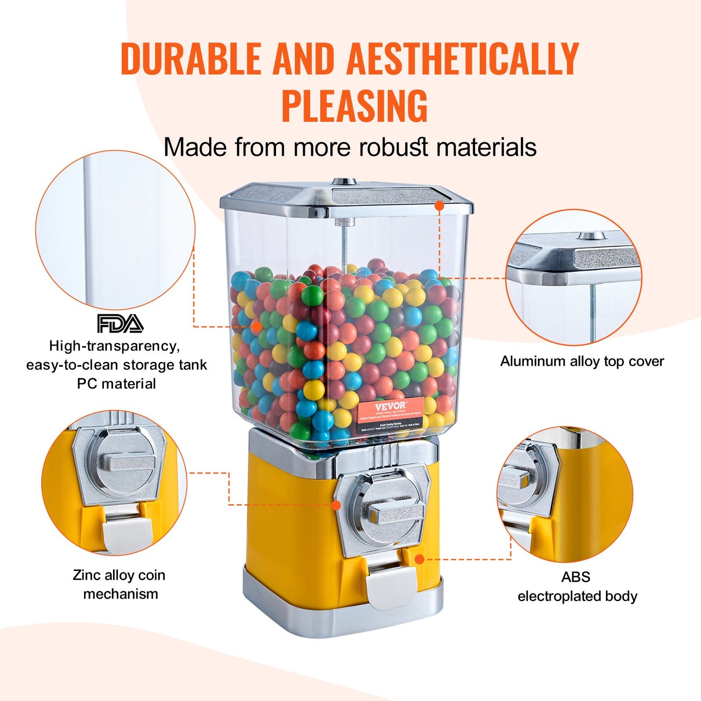 Vintage Gumball Machine Coin Bank - 17" Yellow Candy Dispenser