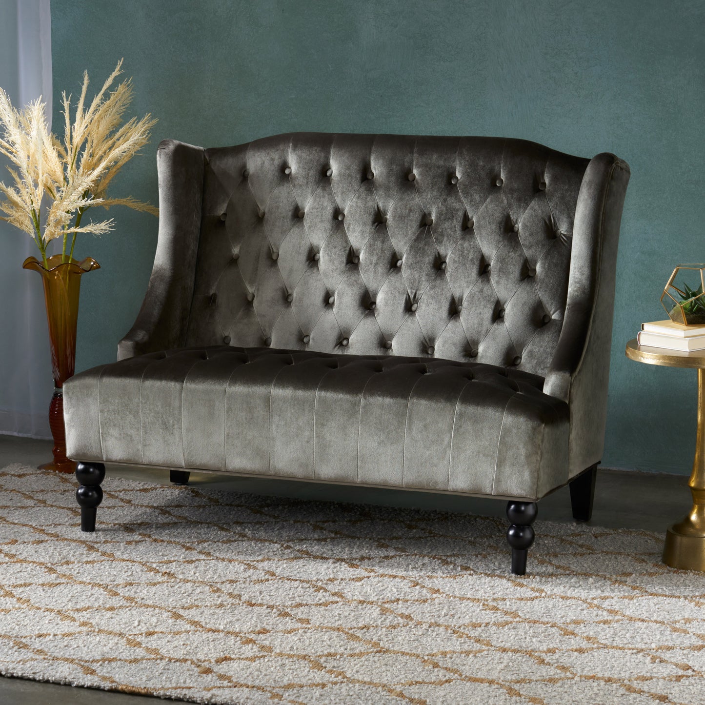 Modern Glam Velvet Loveseat Sofa - Grey