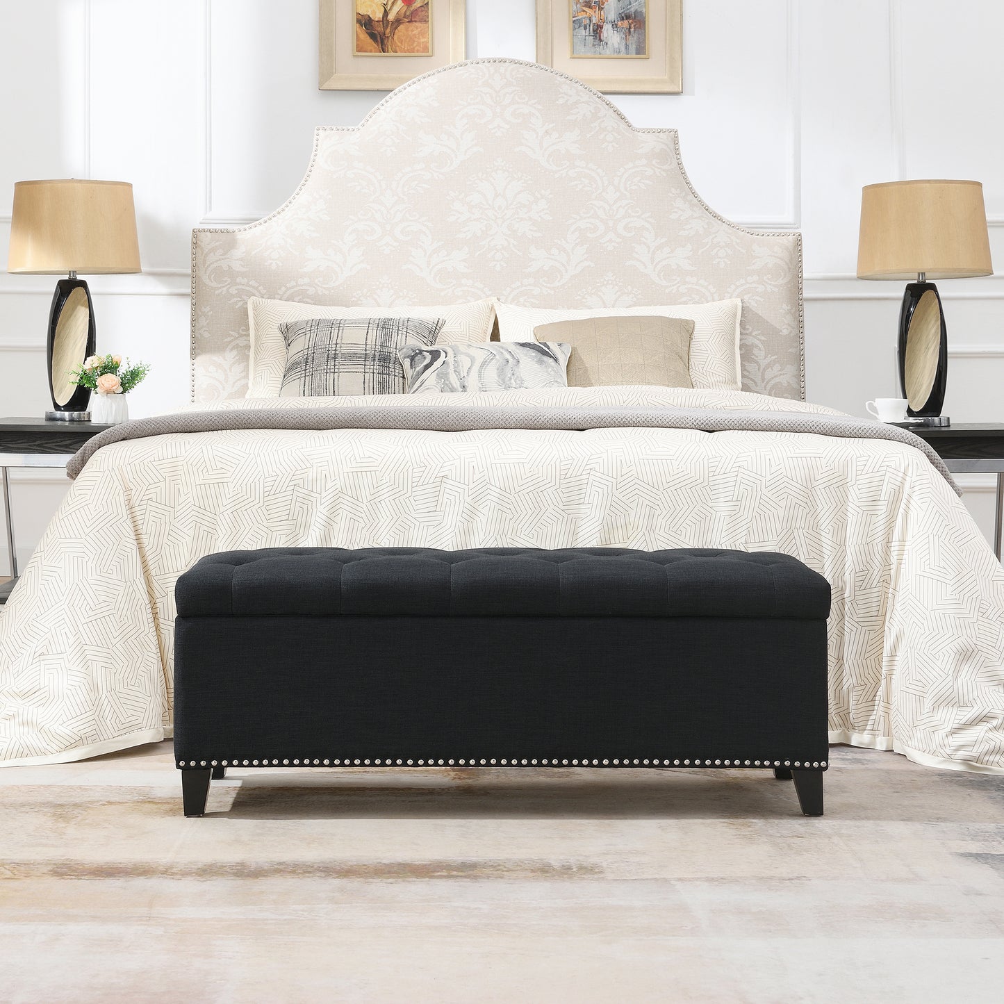 47.5 Storage Ottoman, Bench With Safety Close Hinge, Linen