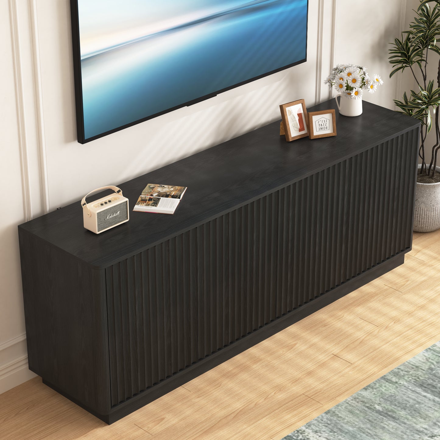 Buffet Storage Cabinet - 62.99" Wooden Sideboard with 4 Doors - Black