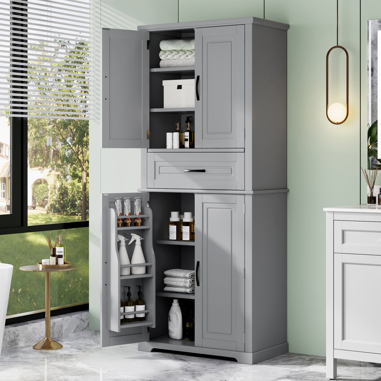Multi-Functional Bathroom Storage Cabinet with Adjustable Shelf - Grey
