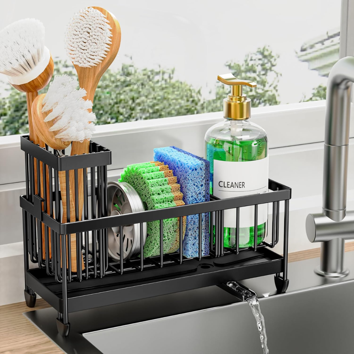 Cisily Sponge Holder For Kitchen Sink, Sink Caddy Organizer With High