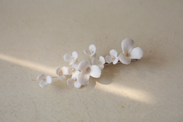 Ceramic Flower Hairpin - Small Delicate Silver Hair Accessory for Women