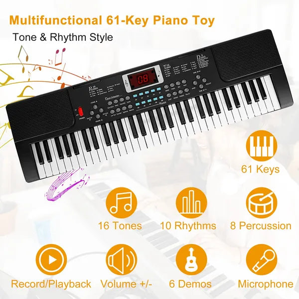 61-Key Electronic Keyboard with Adjustable Stand & Microphone