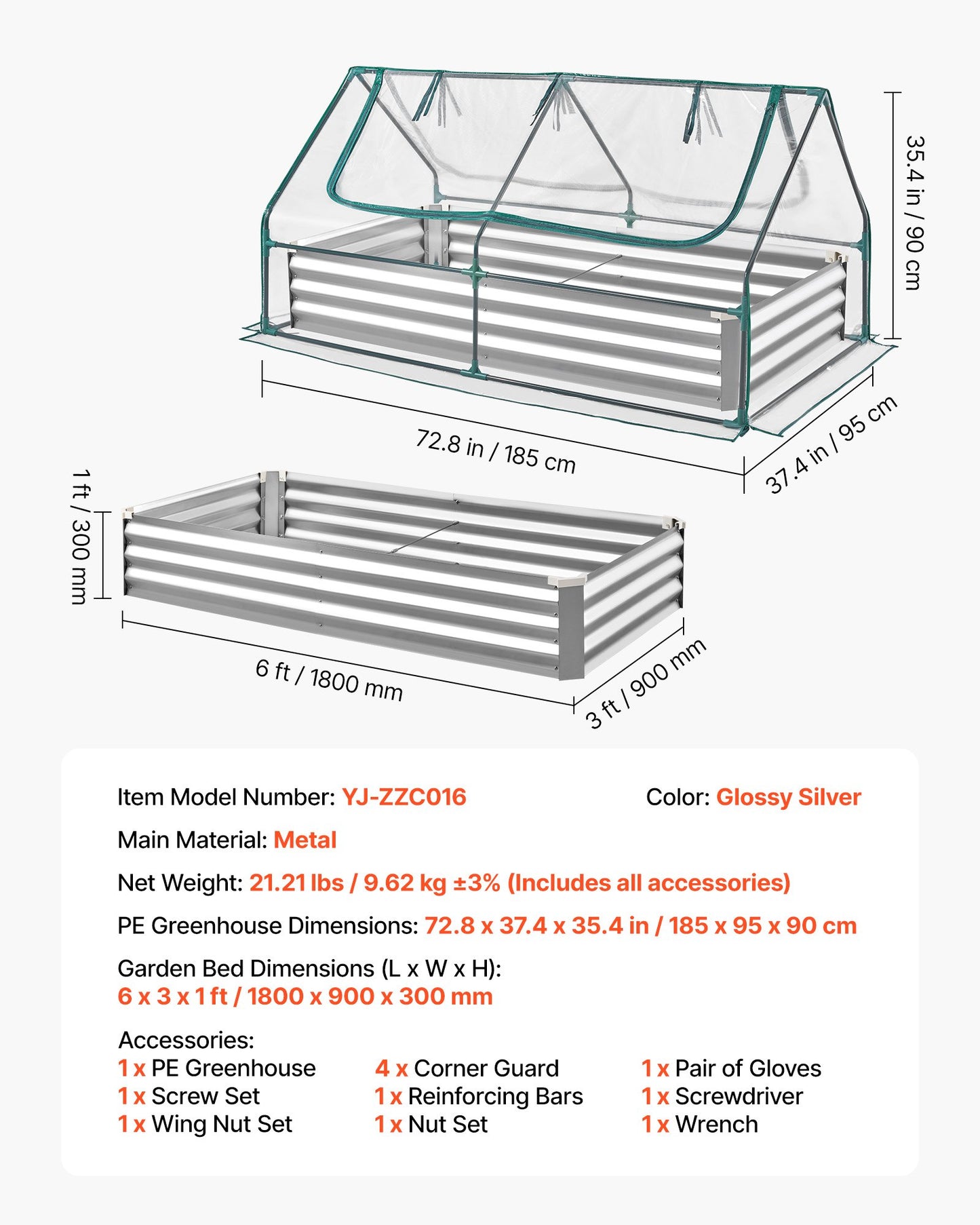 Raised Garden Bed with Greenhouse Cover - 6x3 ft Outdoor Planter Box Kit, Rustproof Steel Frame, Black