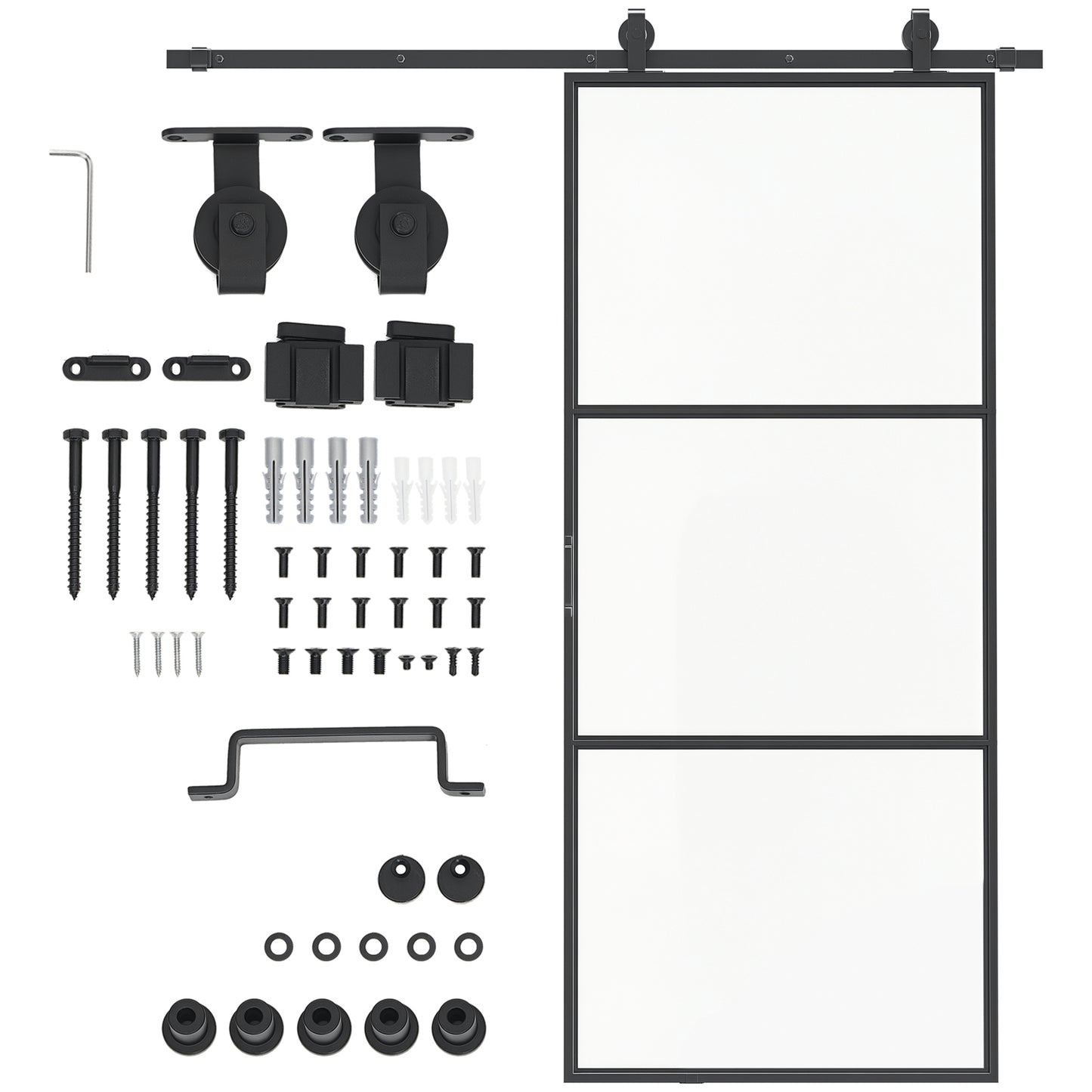 36 x 84-Inch Frosted Tempered Glass Sliding Door Kit with Hardware & Handle - Black
