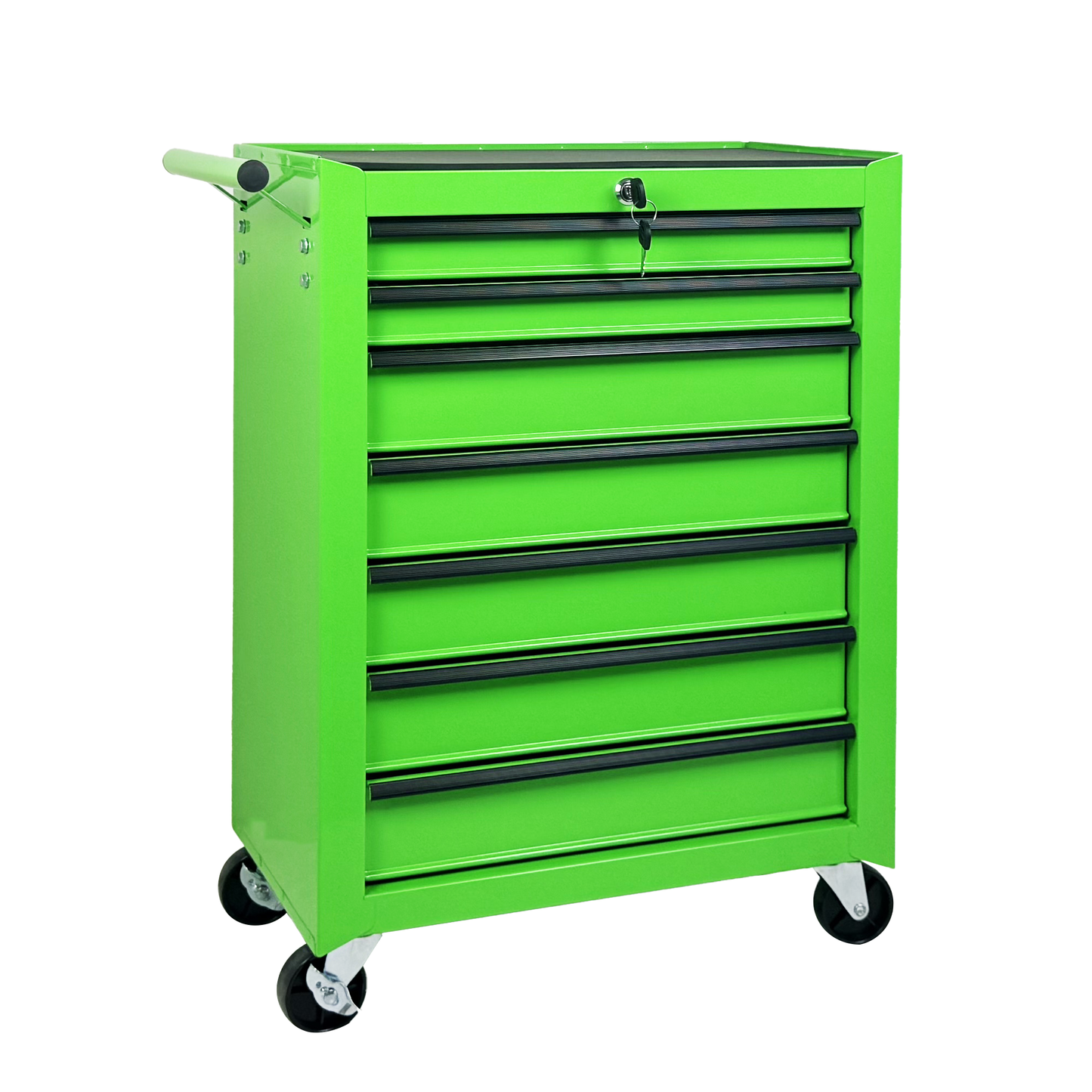 7-Drawer Metal Tool Storage Cabinet with Lockable Wheels - Green