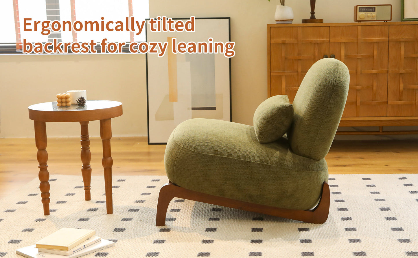 Green Velvet Accent Chair with Solid Wood Legs - Cozy Design
