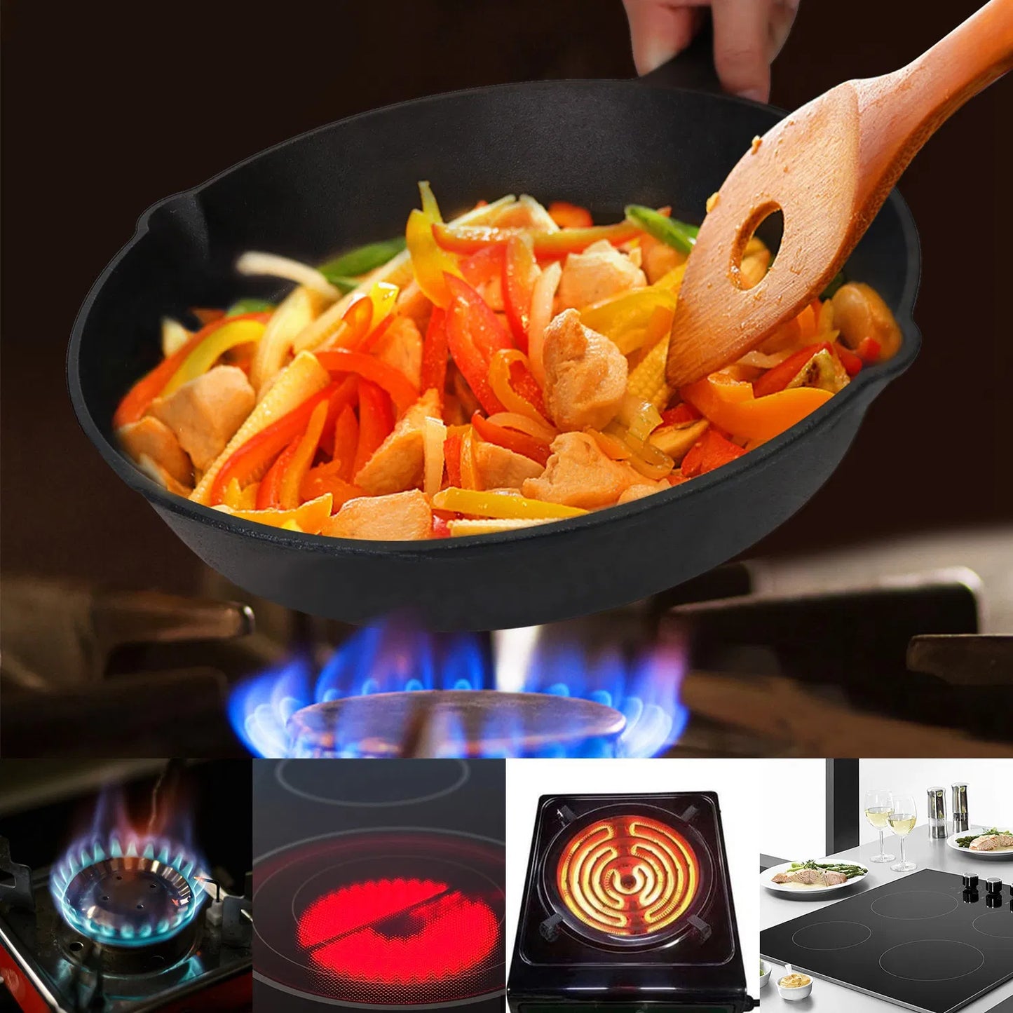 Cast Iron Skillet Set - 3 Pre-Seasoned Non-Stick Pans, 6-10 inch