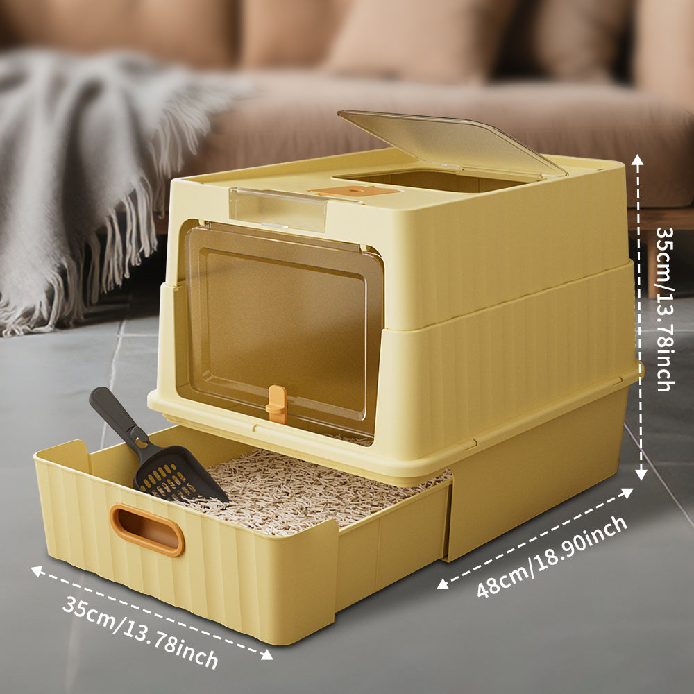 Dual Opening Fully Enclosed Cat Litter Box with Top Entry & Anti-Tracking Design