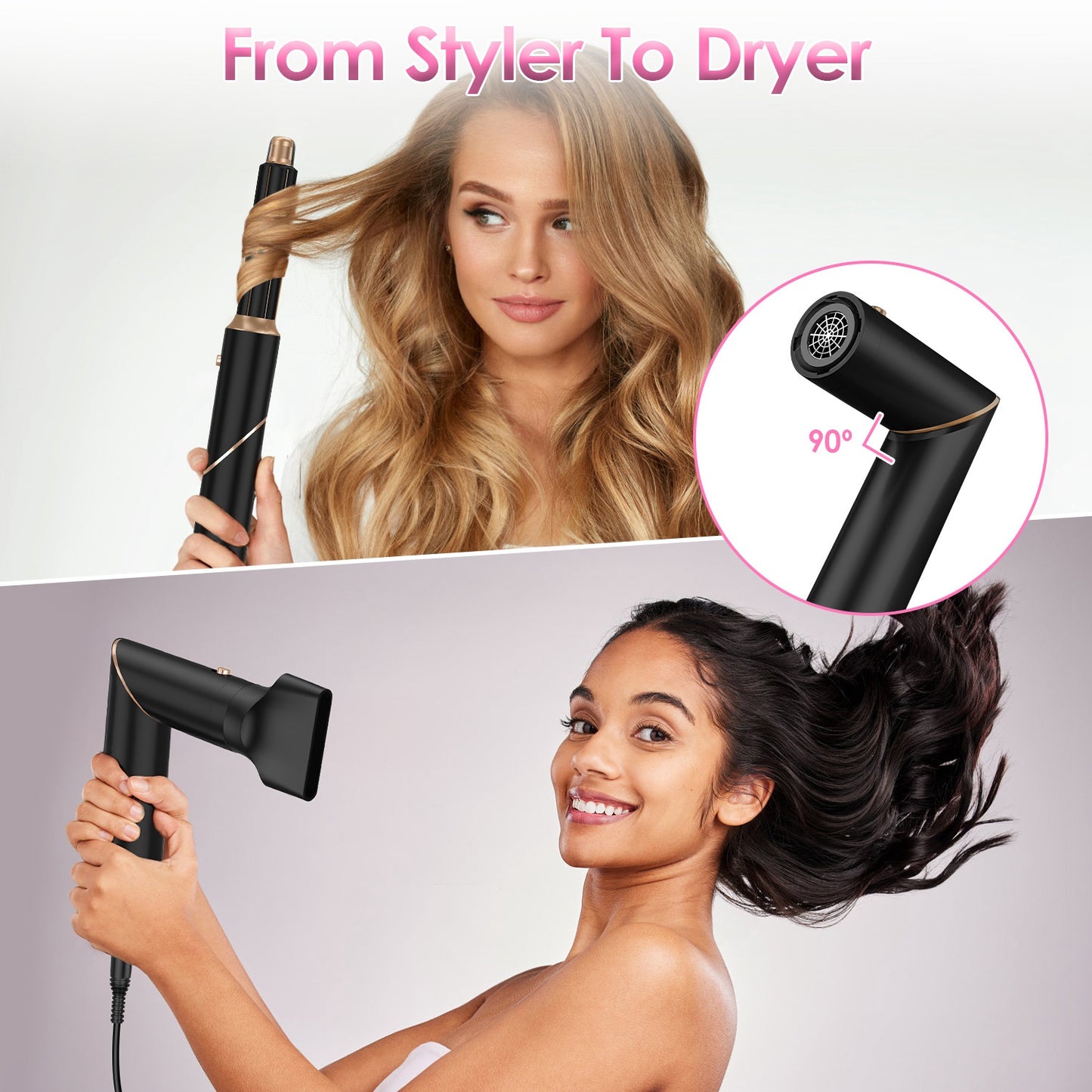 5-in-1 Hot Air Hair Styler & Dryer Brush Set - Black Automatic Wrap Curler
