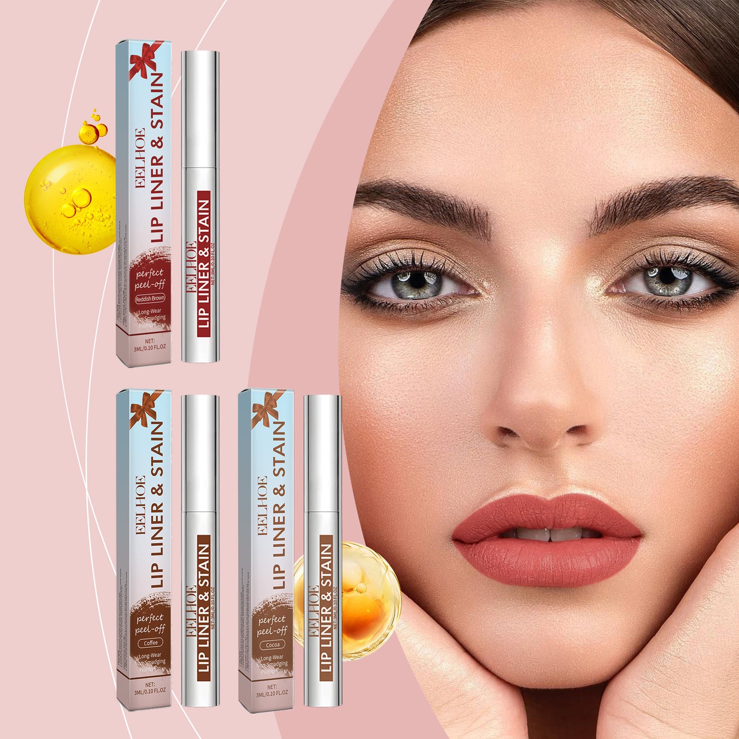 Peel-Off Lip Gloss Set Red Brown 3ml - Makeup Lip Color