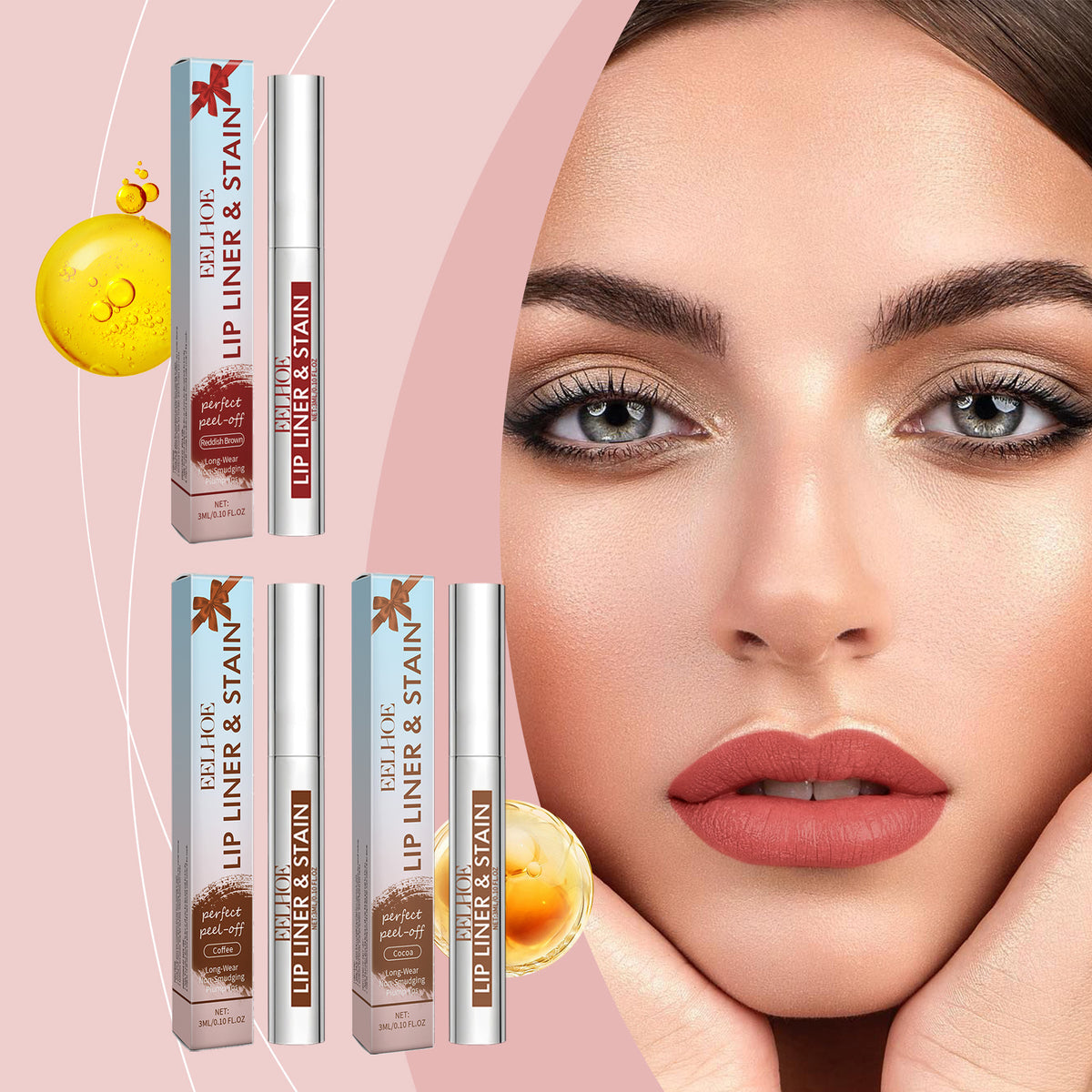 Peel-Off Lip Gloss Red Brown 3ml Makeup Set for Lip Color & Shine