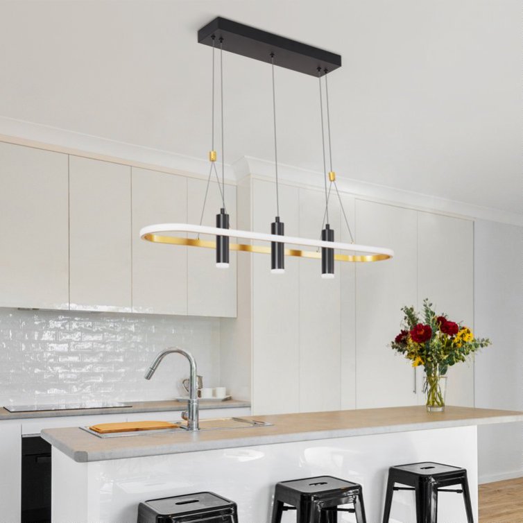 Dimmable LED Pendant Light 4-Light Black Gold Modern Kitchen Fixture