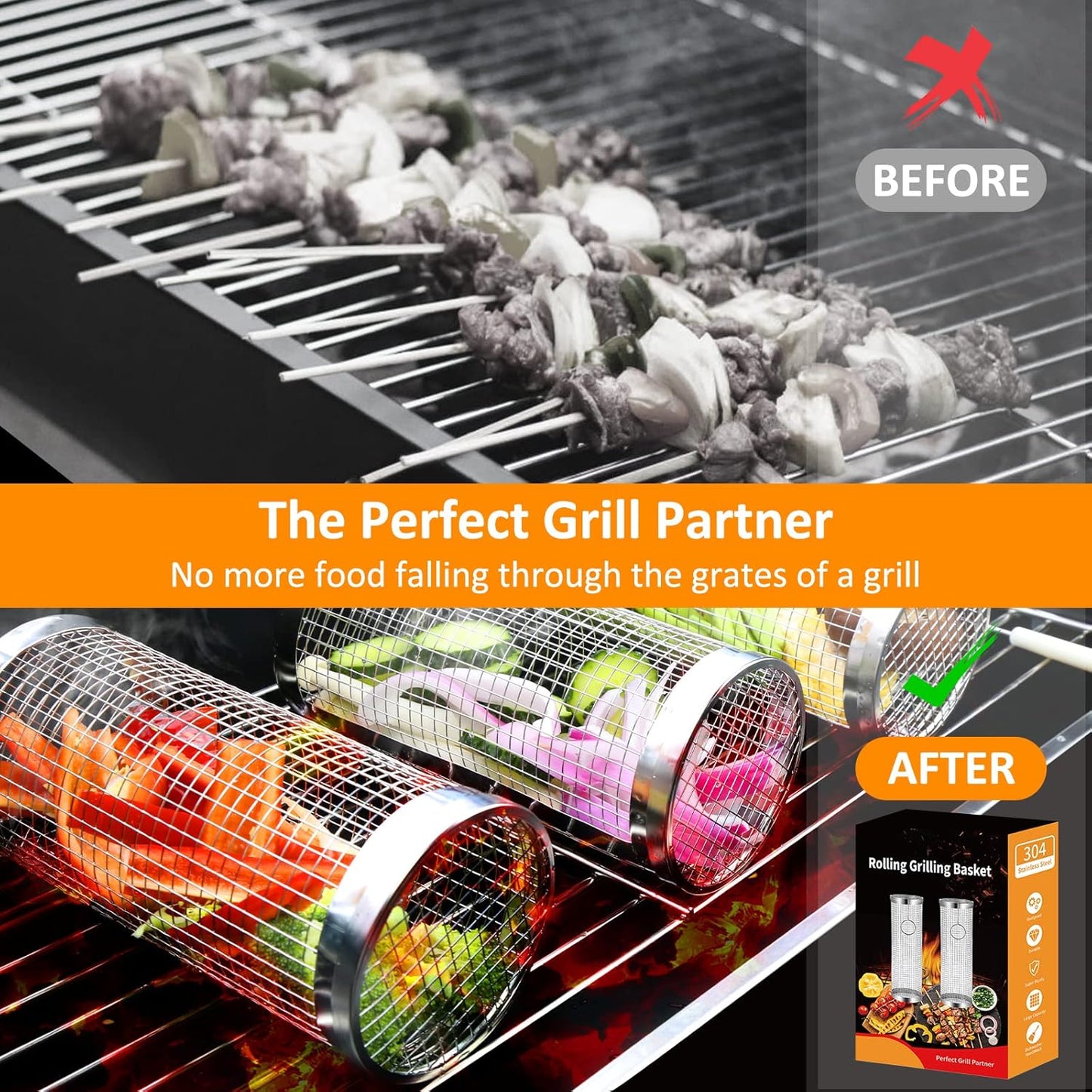 304 Stainless Steel Grill Basket Set - BBQ Accessories for Men