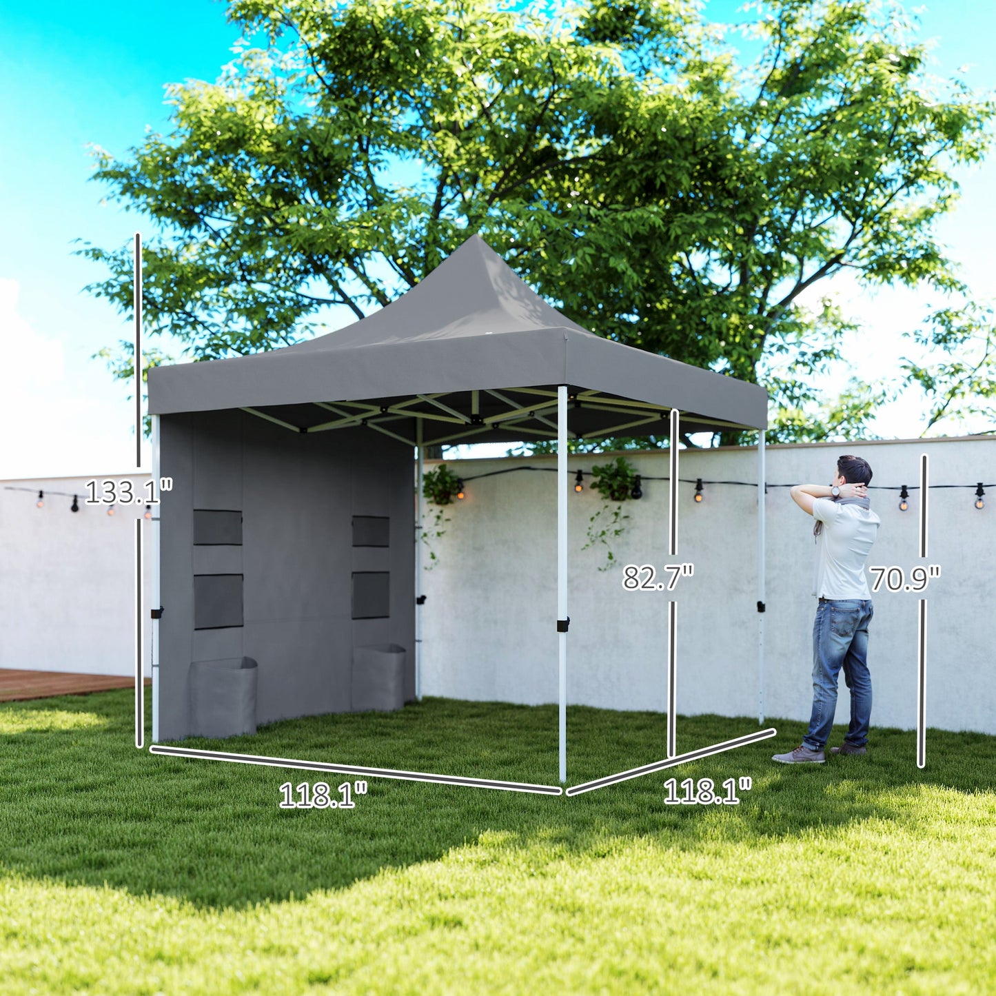 10'x10' Heavy Duty Pop Up Canopy Tent with Sidewalls - Gray