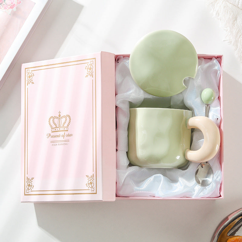 Cute Cartoon Ceramic Mug with Lid and Spoon - Multiple Colors & 500ml