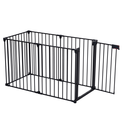 150-Inch Adjustable Metal Safety Gate & Play Yard for Pets & Children Black