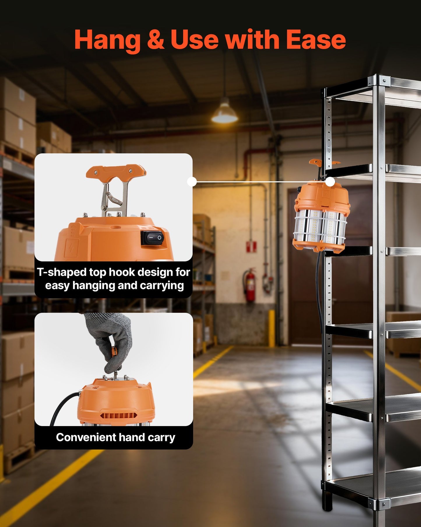 60W LED Temporary Work Light with 8200 Lumens Water-Resistant & Linkable for Construction & Workshop