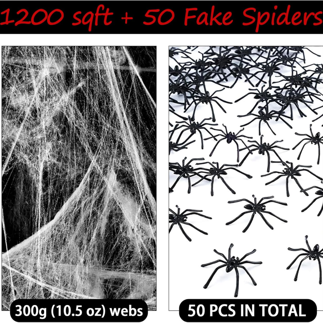 White Spider Webs with 50 Fake Spiders for Halloween Decor