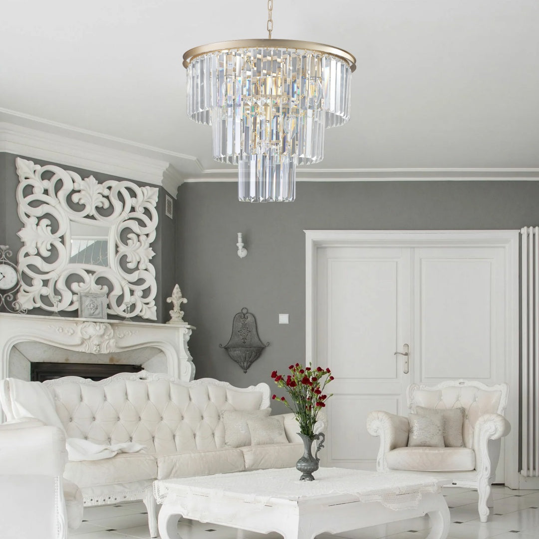 Elegant 3-Tier Crystal Chandelier - Gold Frame Pendant Light
