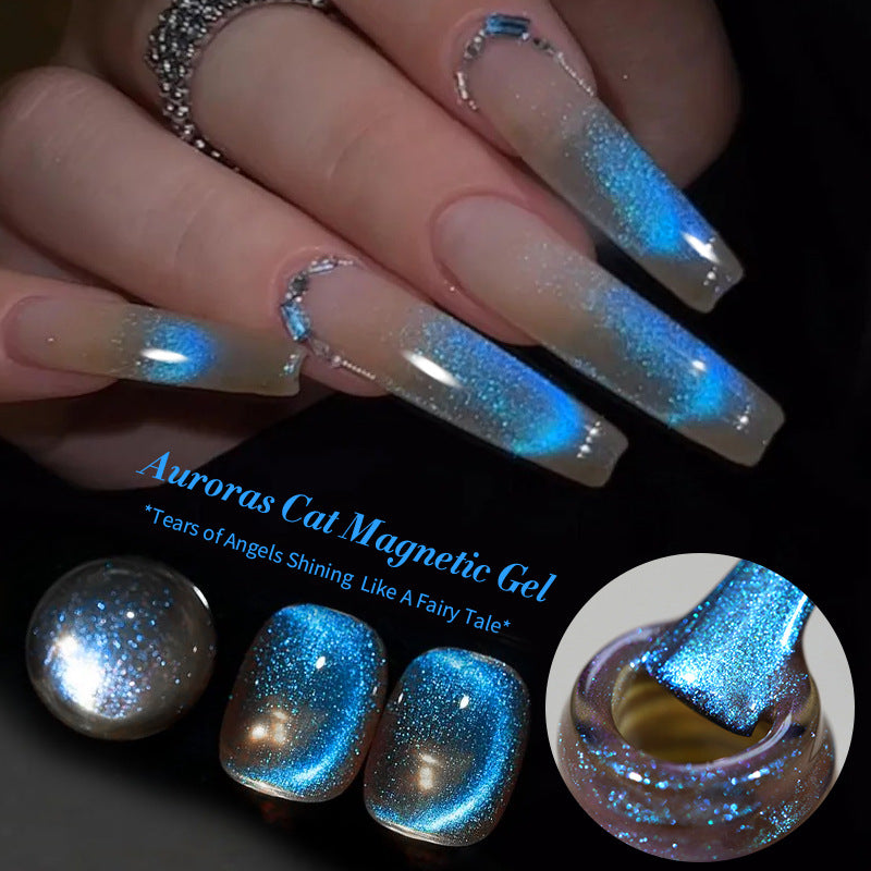 Colorful Cat Eye Nail Gel Polish Set - Dazzling Blue Tear Mermaid Effect