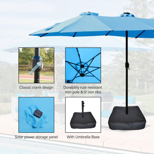 15x9ft Double-Sided Rectangular Patio Market Umbrella - Blue