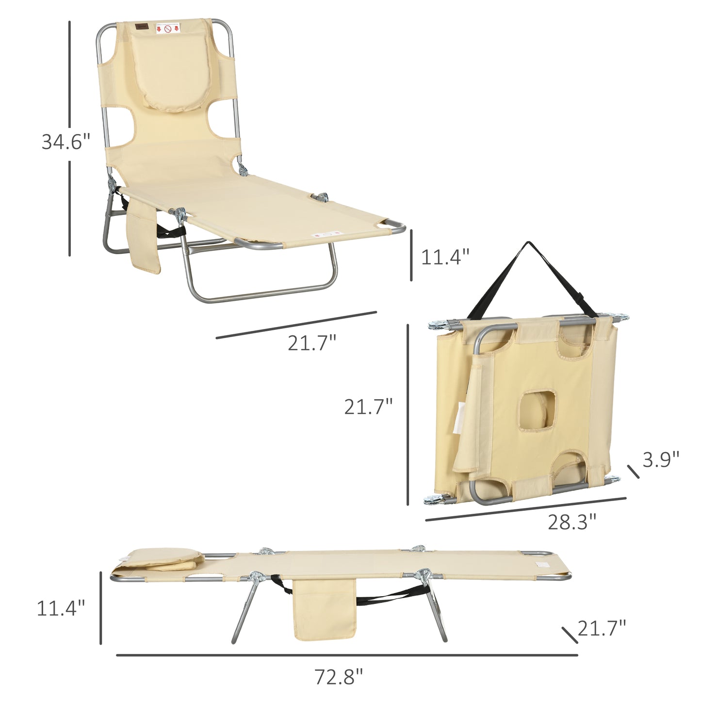 Adjustable Tanning Chair with Face Hole - Beige Folding Lounger
