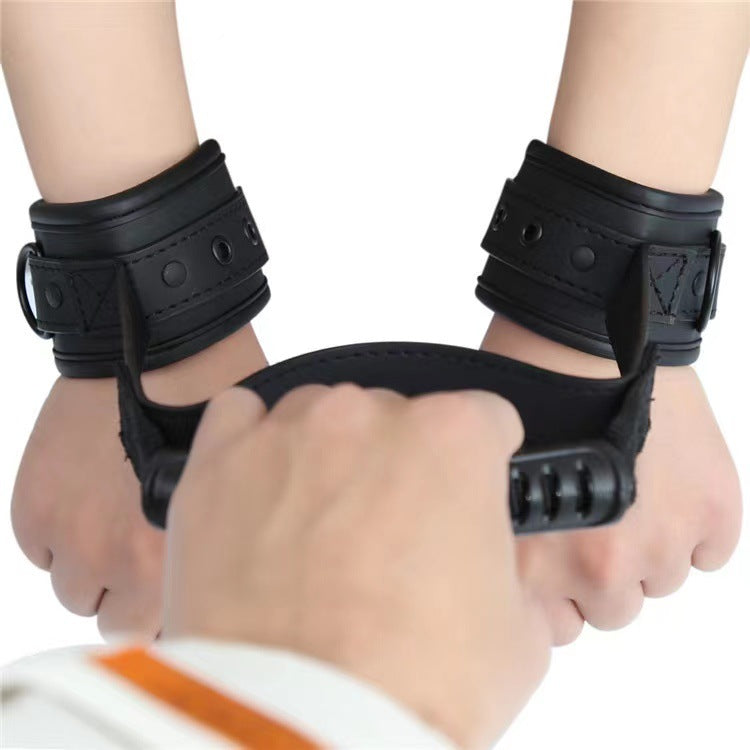 Black Leather Handcuffs for Bondage Training, Adult Wellness Toy