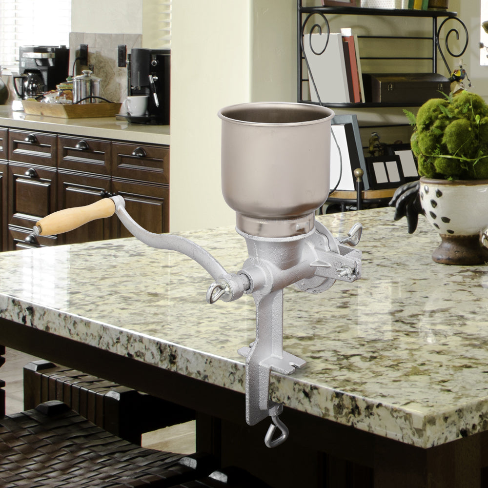 Silver Stainless Steel Hand Grain Grinder for Home Use - Adjustable & Durable