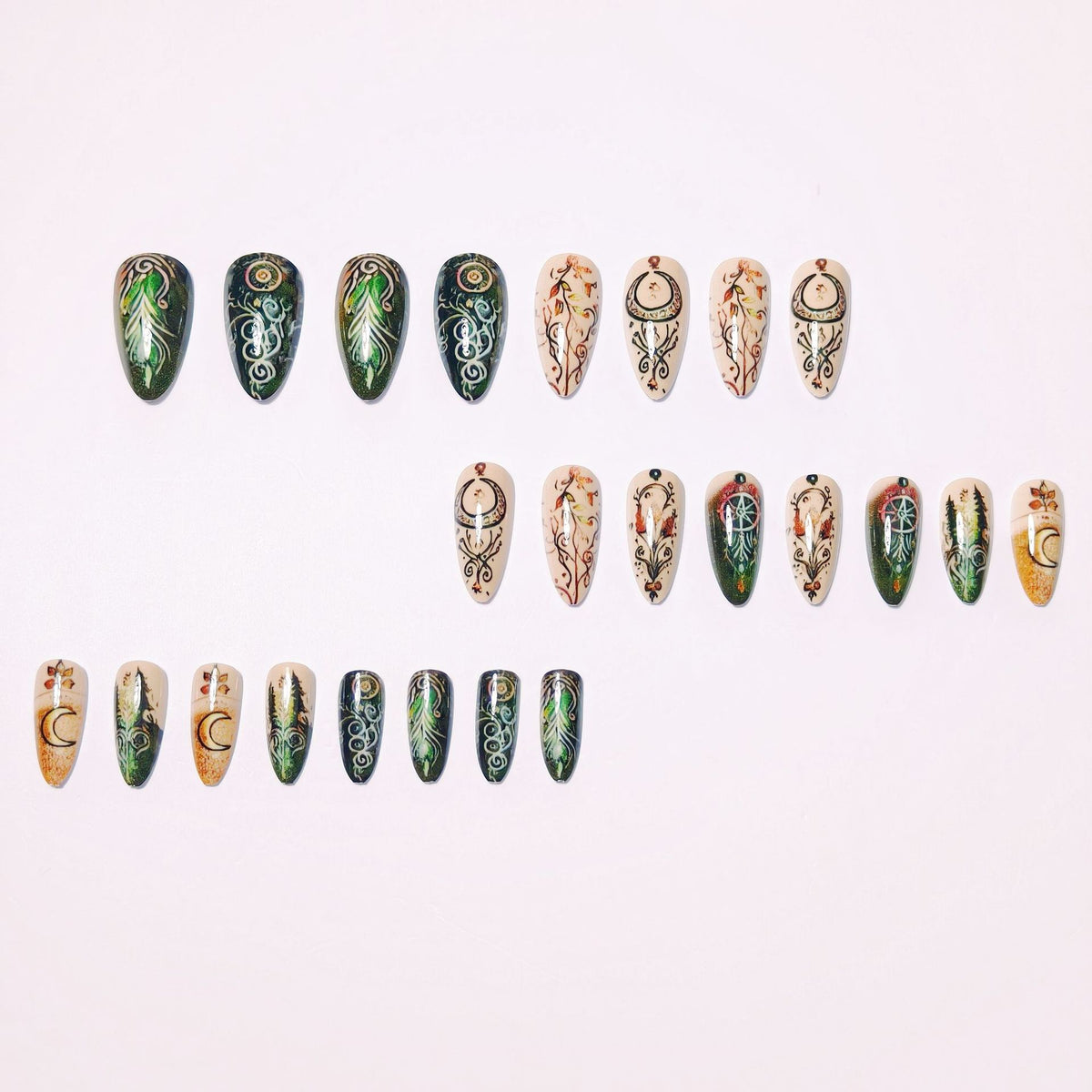 Olive Green Nail Tips Set - Semi-Circular French Style for Manicure
