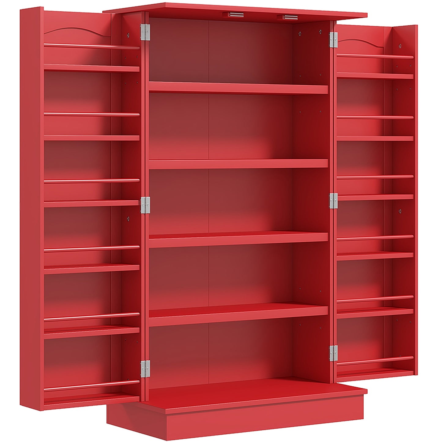 Large Kitchen Storage Cabinet with Double Doors & 5-Tier Shelving - Red