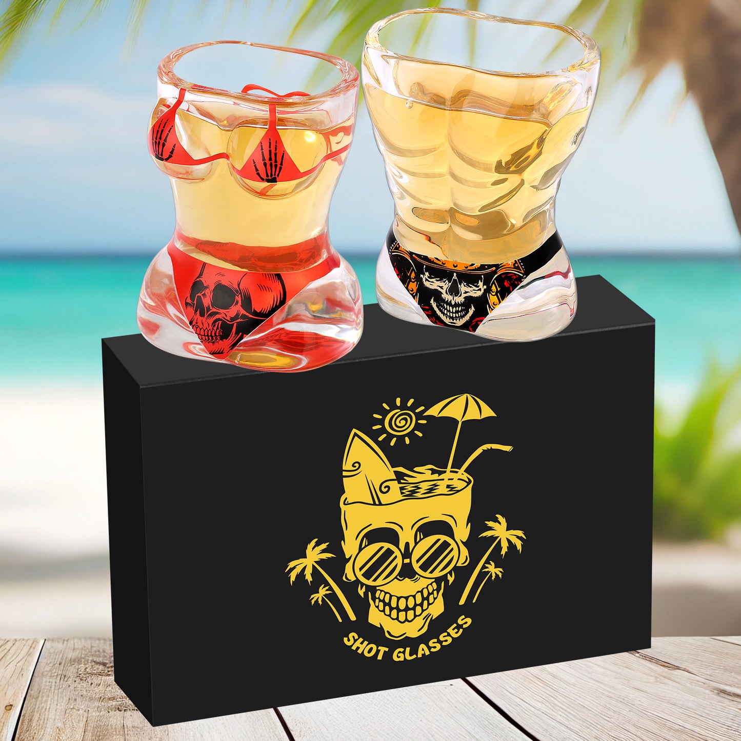 Black and Red Skull Style Wine Glasses - Set of 2