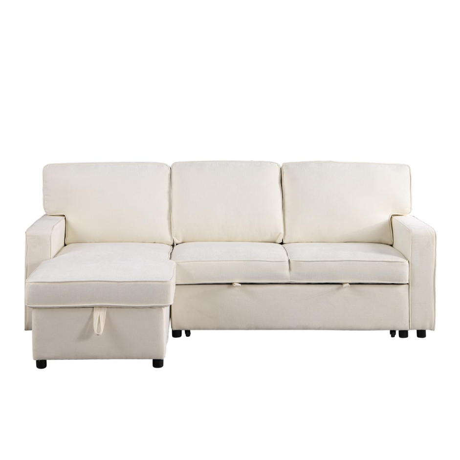 Upholstery Sleeper Sectional Sofa with Storage & USB Port - Beige