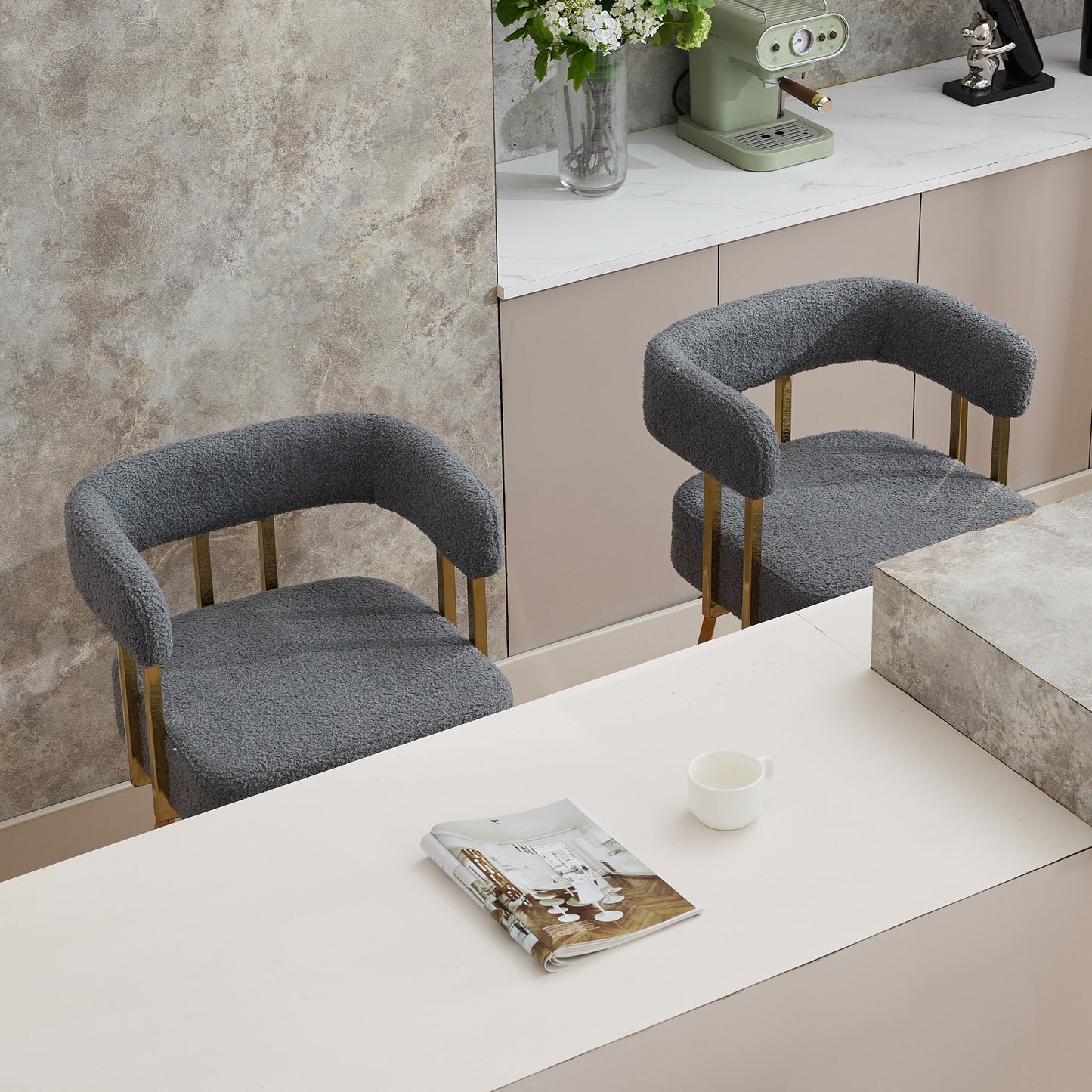 Modern Decorative Chair with Gold Metal Legs - Gray