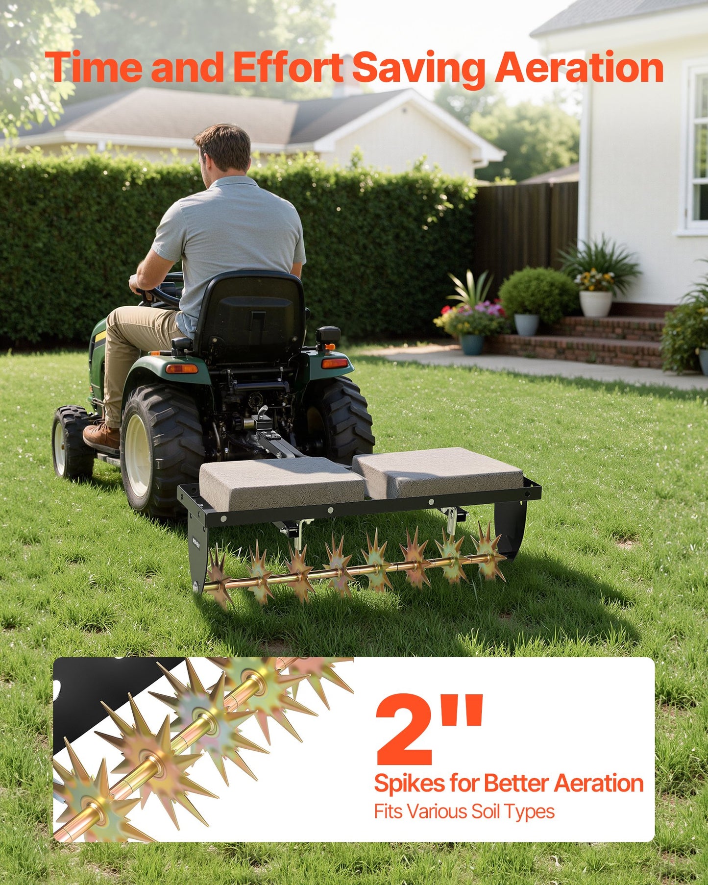 32-Inch Tow Behind Lawn Aerator with Heavy Duty Steel Frame & Universal Hitch