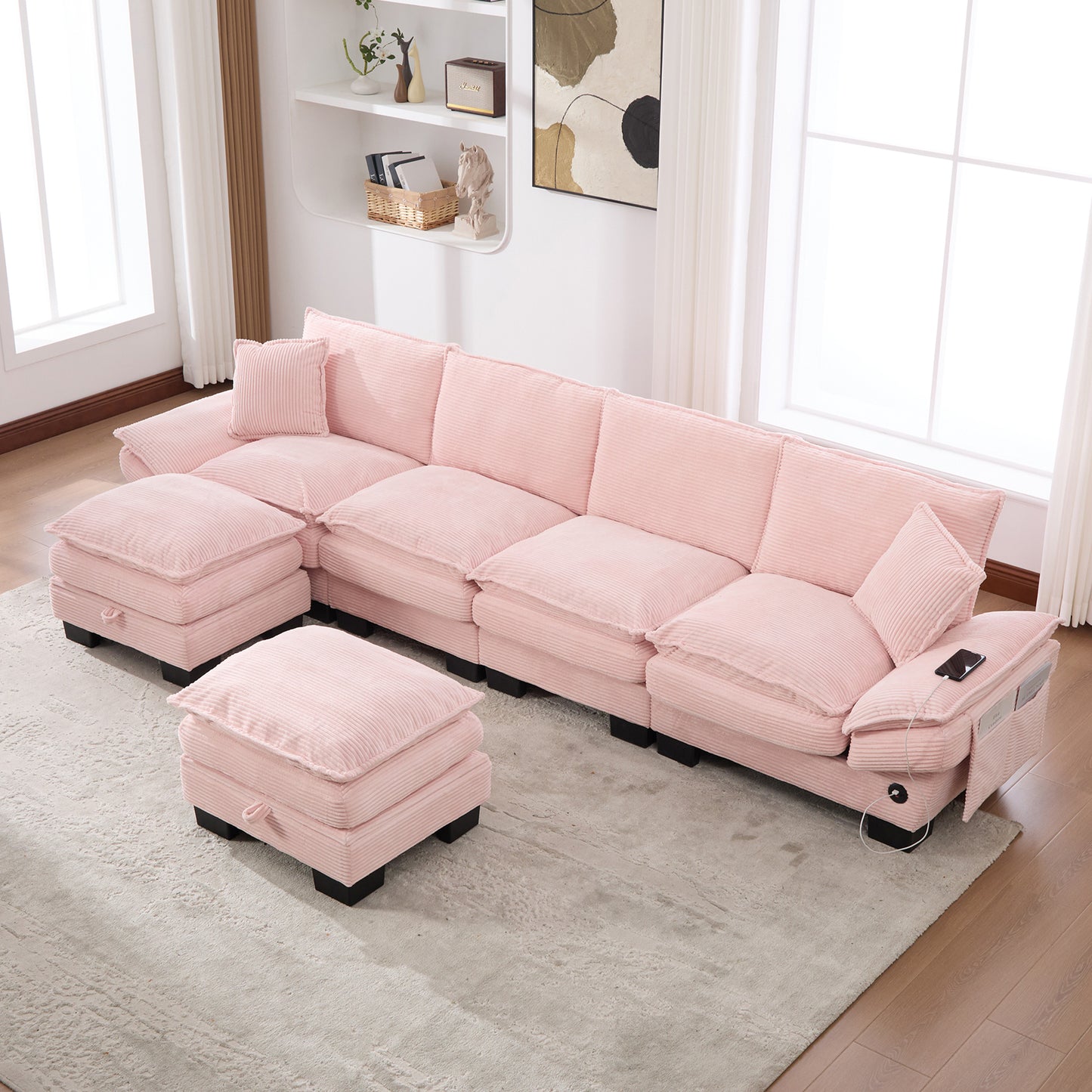 Modular Cloud Sofa - Comfy Corduroy Sectional for Living Room - Pink