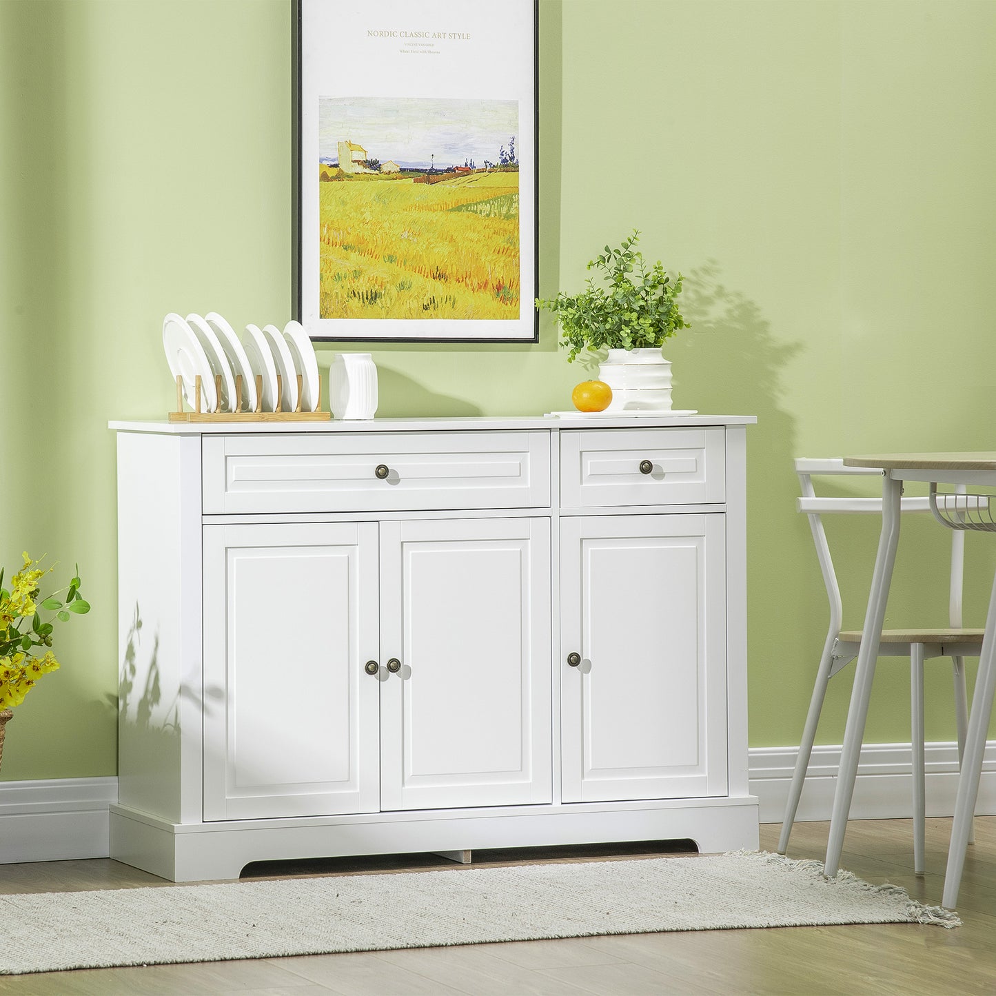 Modern White Sideboard Buffet Cabinet with 2 Drawers & Adjustable Shelves