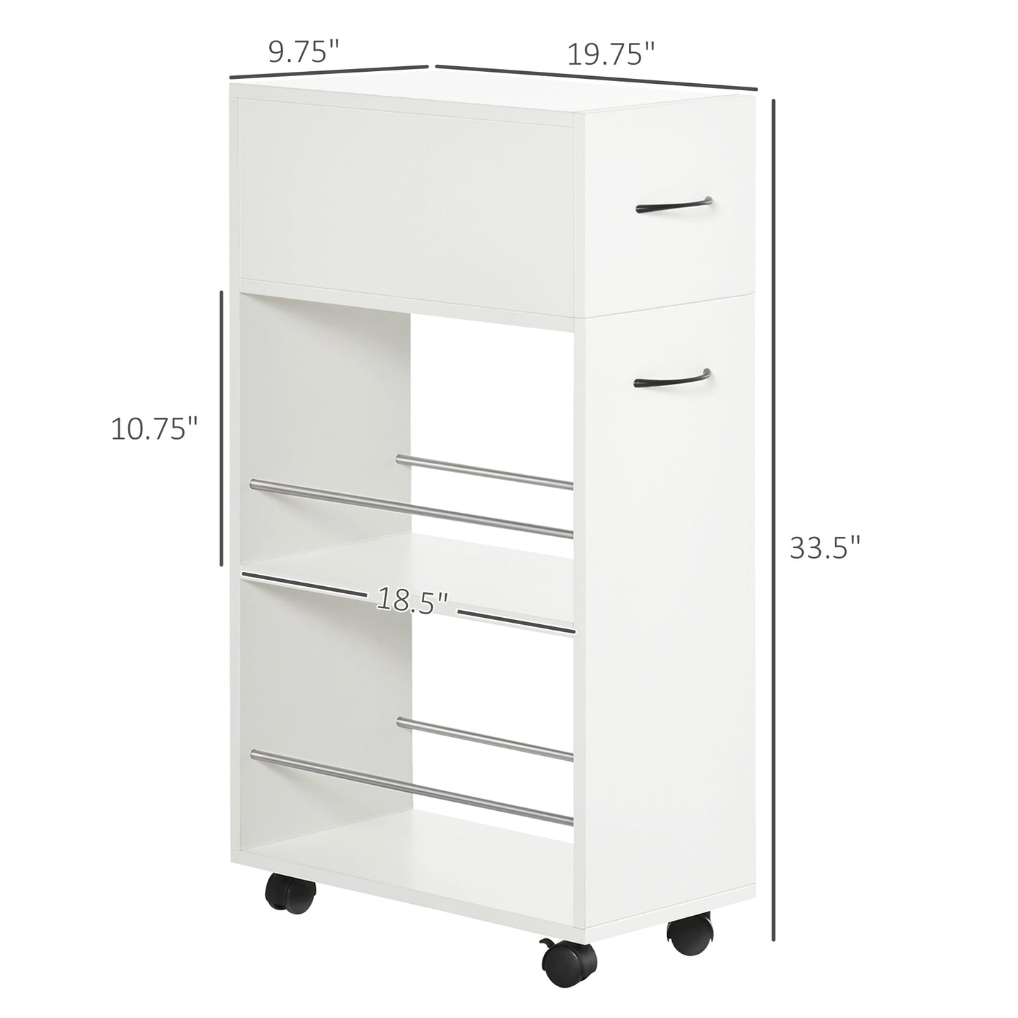 3-Tier Slim Rolling Storage Cart for Kitchen & Bathroom - White