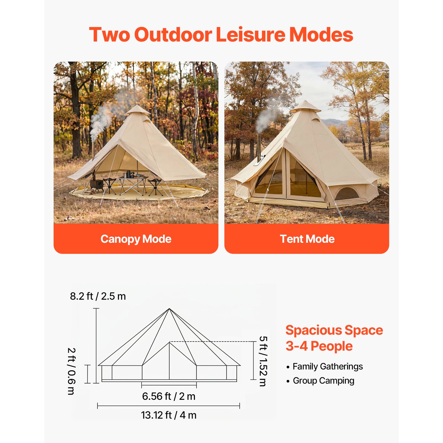 Oxford Bell Tent - 4-Season Waterproof Yurt Tent for Camping, Holds 4 with Detachable Floor & Stove Jack