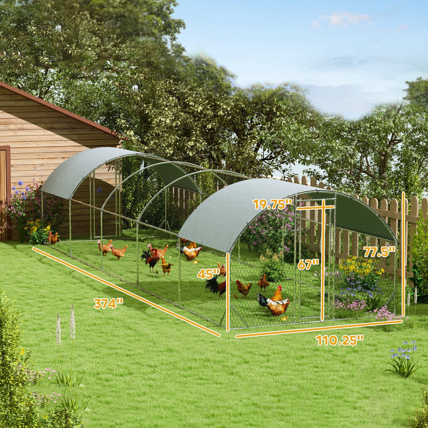 Large Metal Chicken Coop with Waterproof Cover for Outdoor Yard 9.2x31.2x6.5 ft