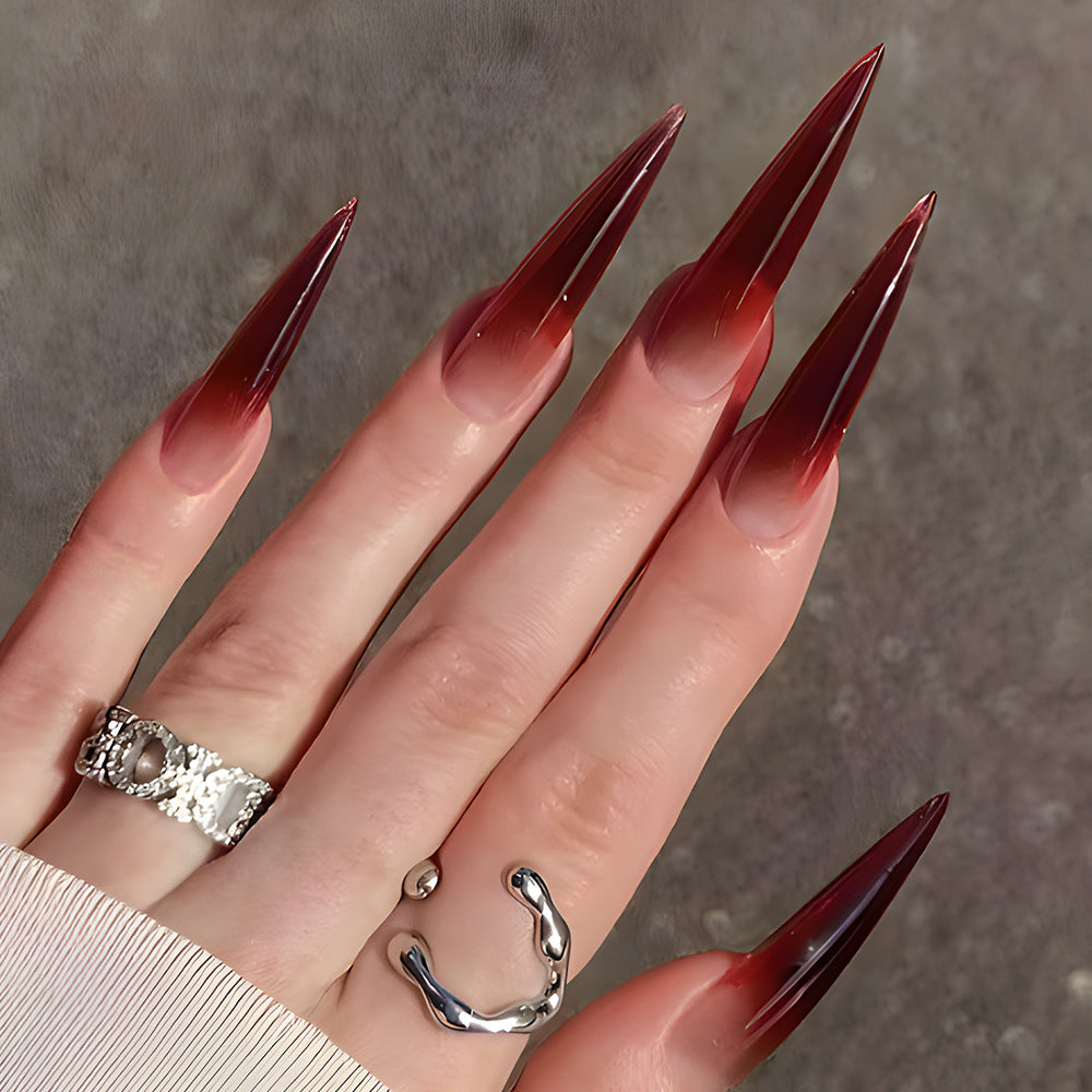 Nail Wraps & Stickers Long Drop Shape Wine Red Gradient 24 Pieces