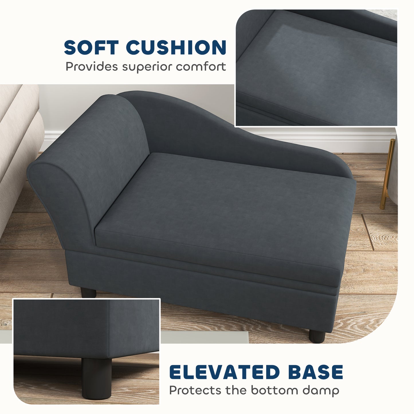 Pet Sofa Bed Couch with Storage for Cats and Small Dogs - Dark Gray